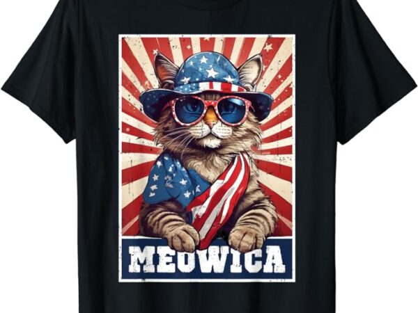 Meowica 4th of july cat american flag cat funny 4th of july t-shirt