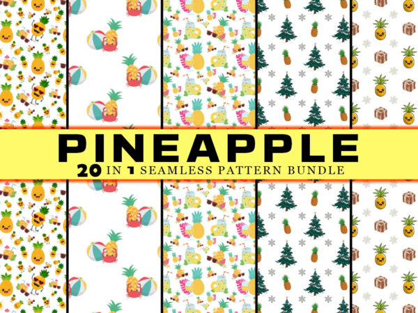 Funny summer 20 pineapple seamless pattern bundle t shirt graphic design