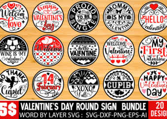 Valentine’s Day Round Sign SVG Bundle Valentines svg bundle, Valentines Day Svg, Happy valentine svg, Love Svg, Heart svg, Love day svg, C t shirt vector art