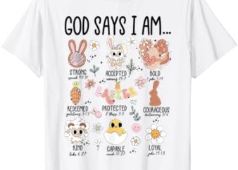 Retro God Says I Am Christian Jesus Happy Easter Day Bunny T-Shirt