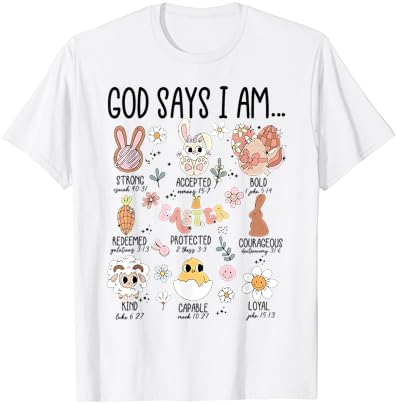 Retro god says i am christian jesus happy easter day bunny t-shirt