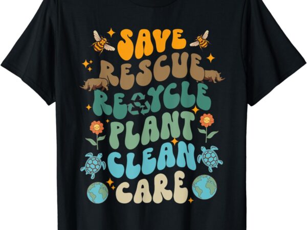 Retro groovy save bees rescue animals recycle fun earth day t-shirt