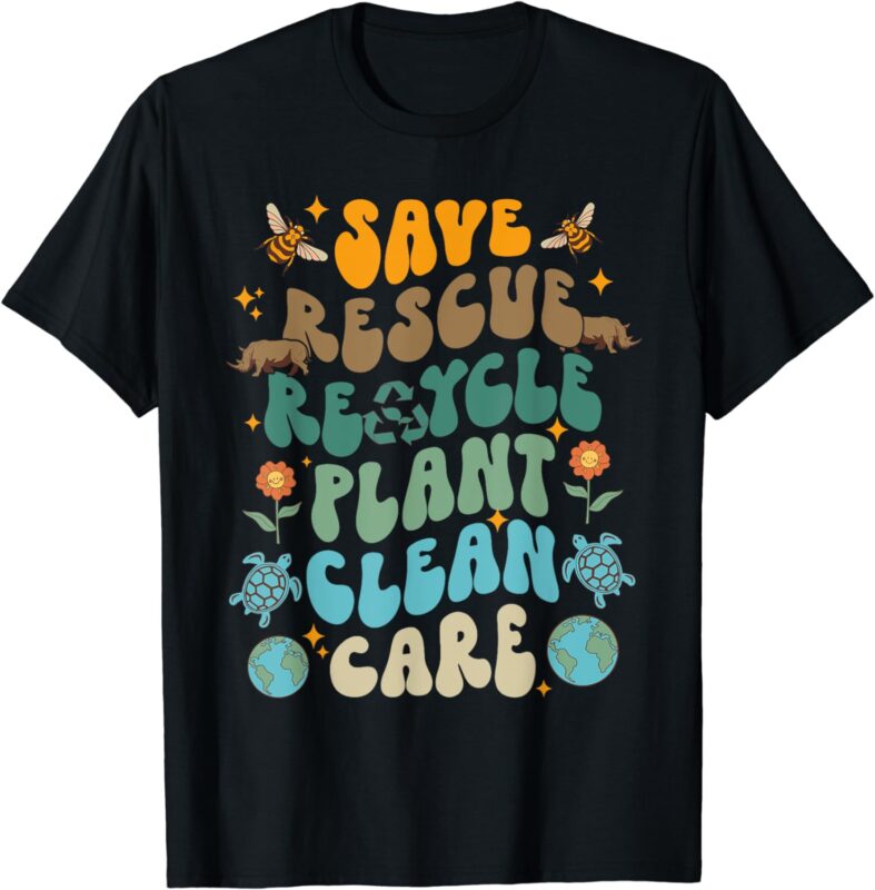 Retro Groovy Save Bees Rescue Animals Recycle Fun Earth Day T-Shirt