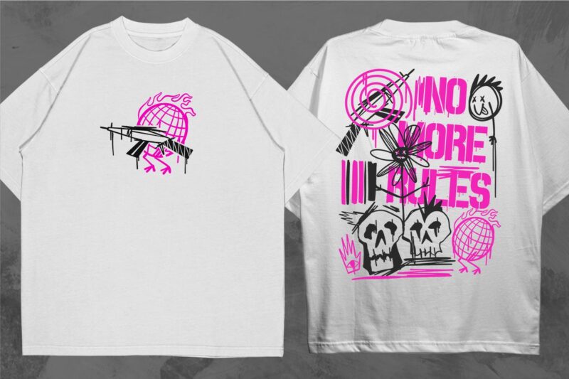 Most Trending Streetwear Mega Bundle, Graphic T shirt Vector, Y2k, Graffiti, Cyberpunk, Brutalism, Urban T-shirt Designs Commercial Use