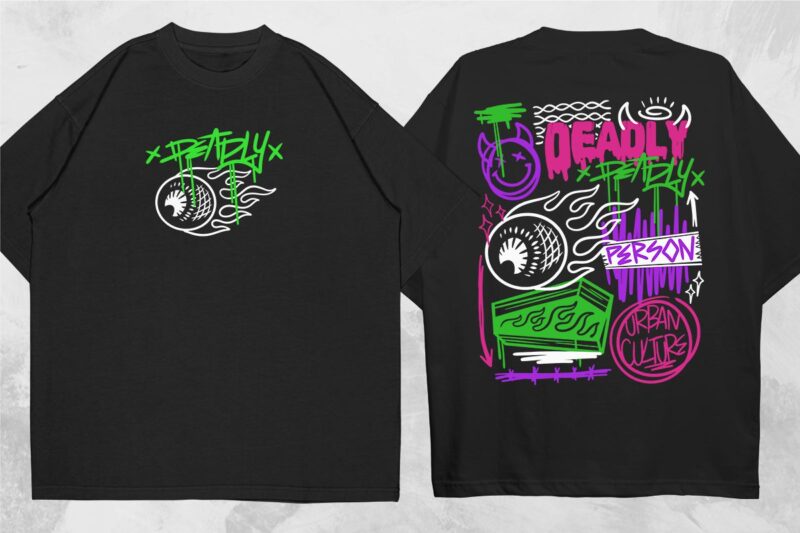 Most Trending Streetwear Mega Bundle, Graphic T shirt Vector, Y2k, Graffiti, Cyberpunk, Brutalism, Urban T-shirt Designs Commercial Use