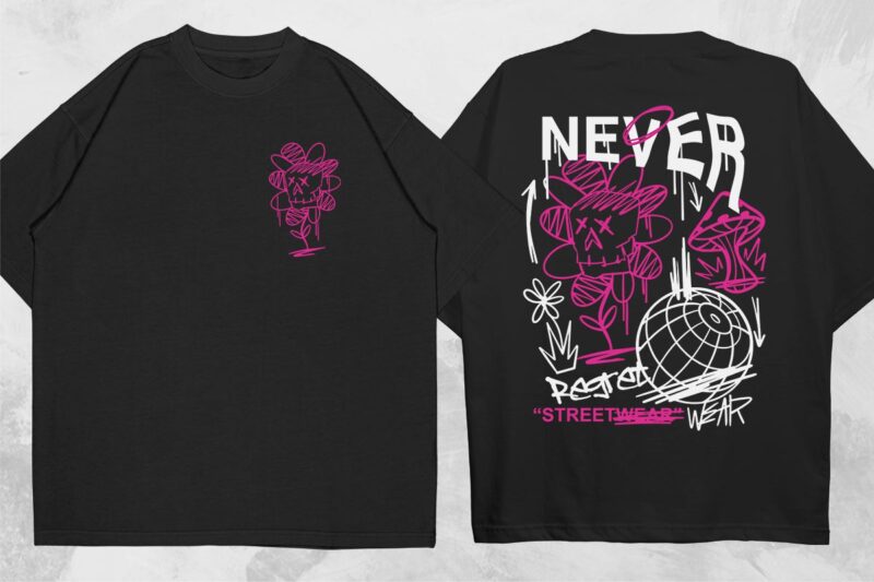Most Trending Streetwear Mega Bundle, Graphic T shirt Vector, Y2k, Graffiti, Cyberpunk, Brutalism, Urban T-shirt Designs Commercial Use