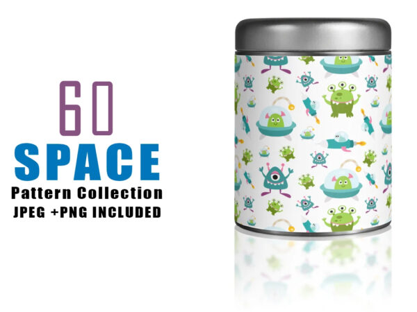 Space illustration and seamless pattern combo bundle t shirt template vector