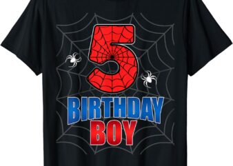 Spider Web Five 5 Years Old 5th Birthday Boy Party Kids T-Shirt