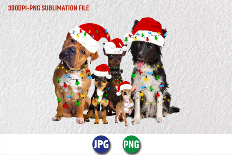 Merry Christmas, Dog Christmas Sublimation T-shirt Design Print Template