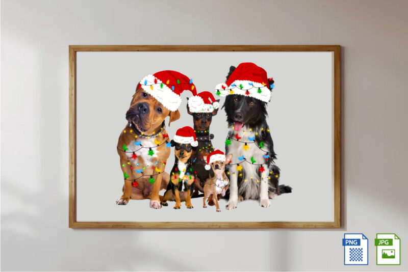 Merry Christmas, Dog Christmas Sublimation T-shirt Design Print Template