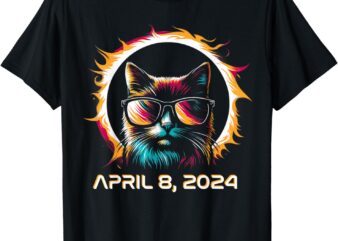 Total Solar Eclipse Shirt 2024 Cat in Astronomy Glasses T-Shirt