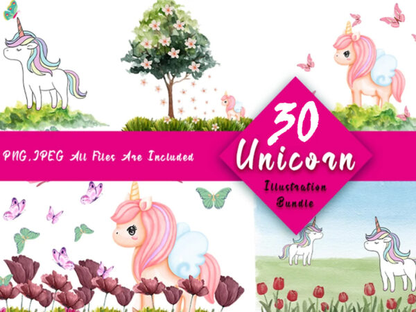 Unicorn illustration and seamless pattern combo bundle t shirt vector graphic