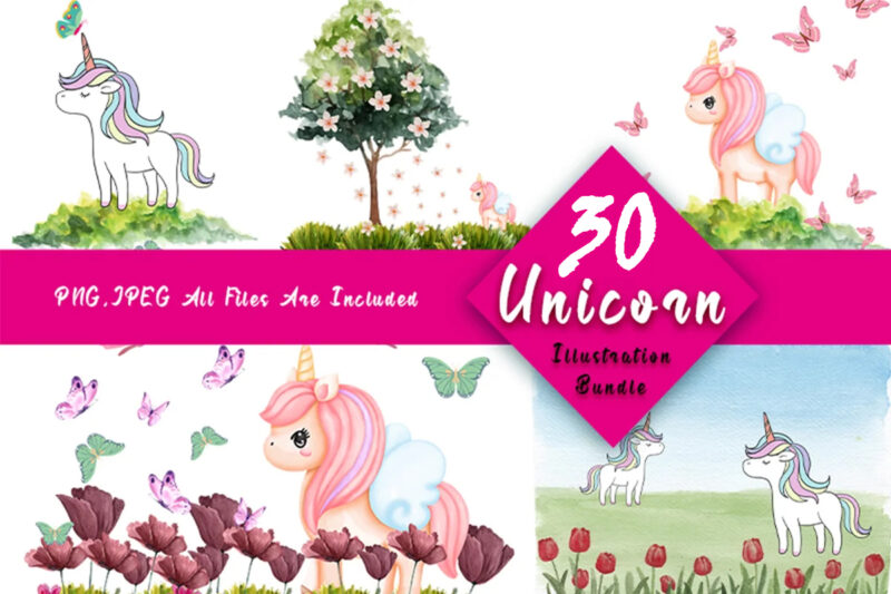 Unicorn Illustration and Seamless Pattern Combo Bundle