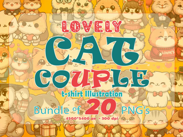 Valentines day cat couple illustration t-shirt clipart bundle perfect for stylish t-shirt design