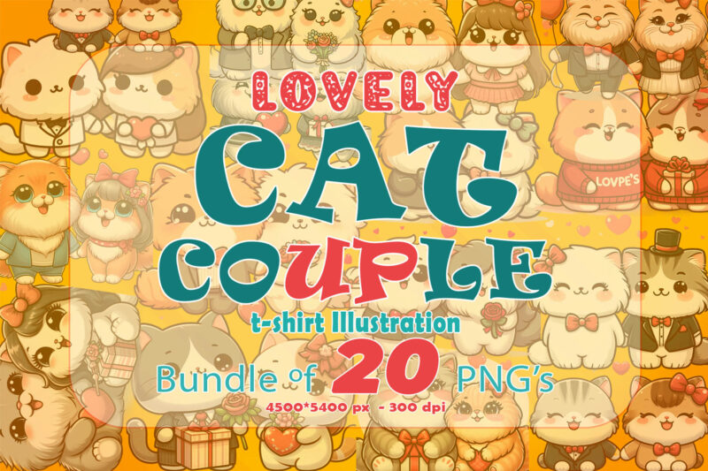 Valentines day Cat Couple Illustration T-shirt Clipart Bundle Perfect for Stylish T-Shirt Design