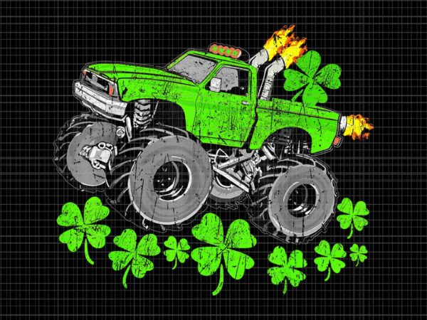 St patricks day lucky monster truck png, truck shamrock png, monster irish png t shirt template vector