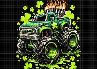 Monster Green Truck Shamrock St Paddy’s Day Png, Truck Shamrock Png