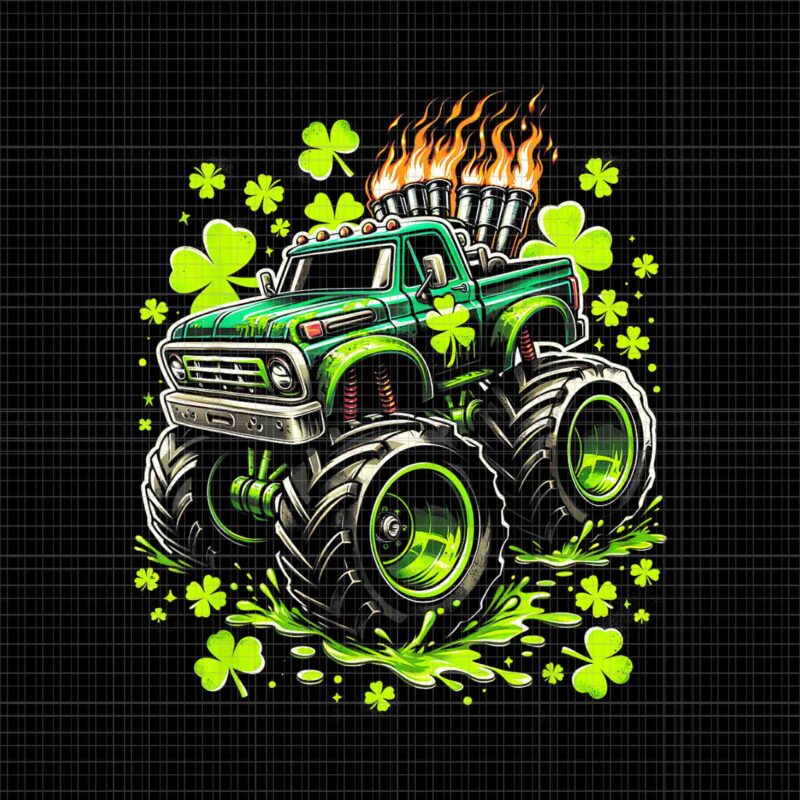 Monster Green Truck Shamrock St Paddy’s Day Png, Truck Shamrock Png