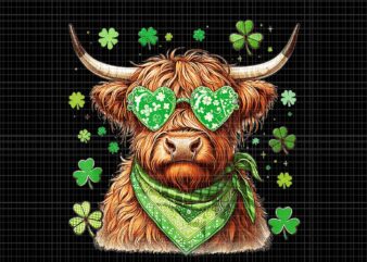 St Patrick’s Day Highland Cow Png, Cow Shamrock Png, Cow Irish Png t shirt template vector