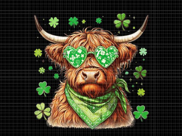 St patrick’s day highland cow png, cow shamrock png, cow irish png t shirt template vector