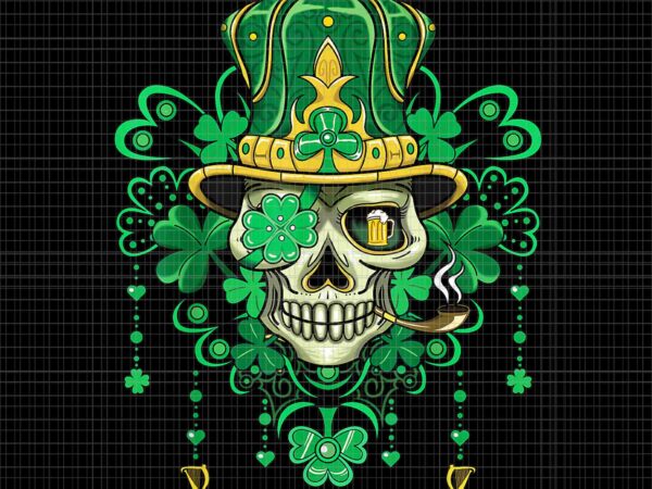 Skull wearing hat st patrick’s irish png, skull irish png, skull shamrock png t shirt template vector