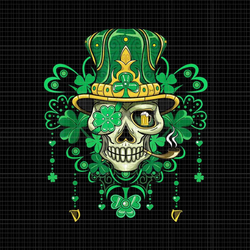 Skull Wearing Hat St Patrick’s Irish Png, Skull Irish Png, Skull Shamrock Png