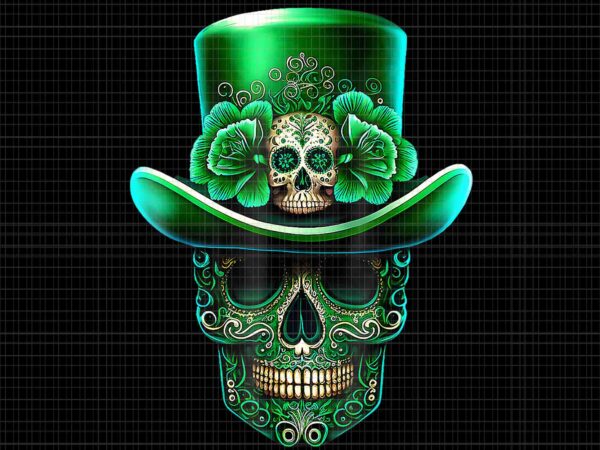 Sugar skull saint patrick’s day of dead leprechaun png, skull irish png t shirt template vector