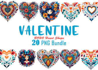 Valentines Day Art Boho Heart Illustration T-shirt Clipart Bundle V.2