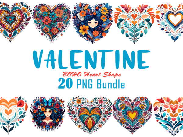 Valentines day art boho heart illustration t-shirt clipart bundle v.2