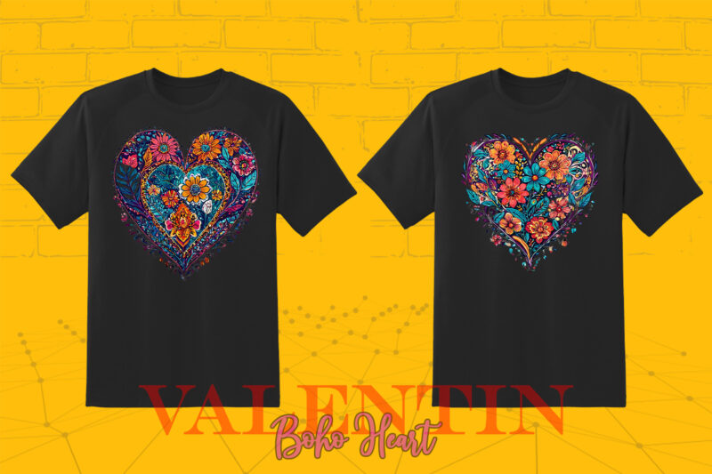 Valentines Day Art Boho Heart Illustration T-shirt Clipart Bundle V.2