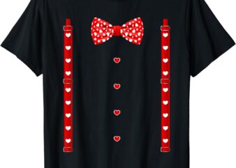 Valentines Day Red Hearts Bow Tie Suspenders Costume T-Shirt