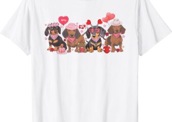 Women Dachshund Valentine’s Day Sausage Dog Bandana Bib T-Shirt