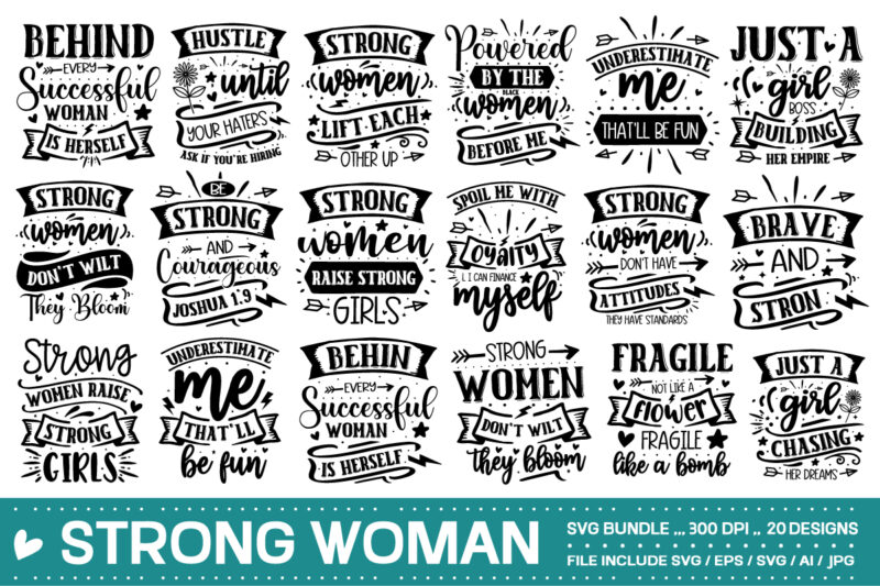 Strong woman SVG bundle 20 designs