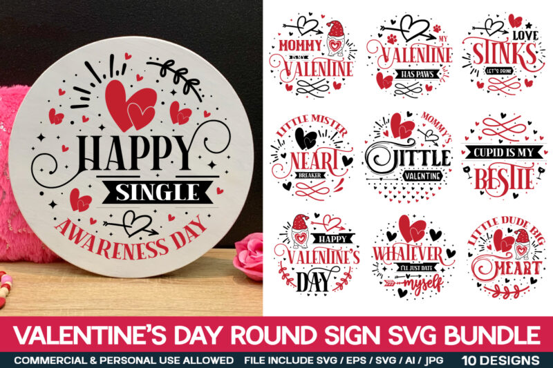 Valentine’s Day Round Sign Svg Bundle ,Funny Valentine’s Svg Bundle,10 Design ,Funny Valentine’s Mug Svg Bundle, Valentine’s Vector bundle,S