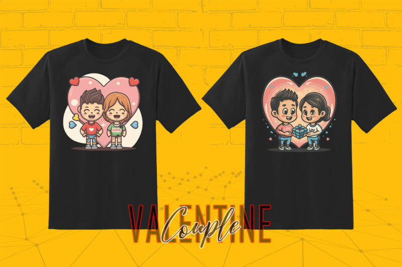 Valentines Day Couple punk Vibes T-shirt Design Bundle