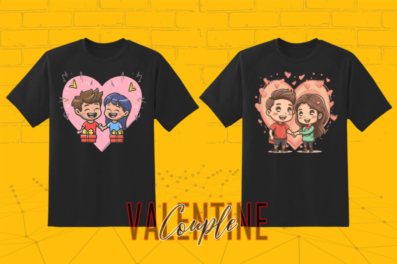 Valentines Day Couple punk Vibes T-shirt Design Bundle