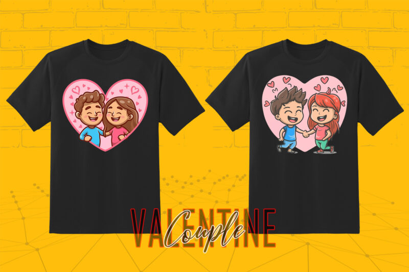 Valentines Day Couple punk Vibes T-shirt Design Bundle