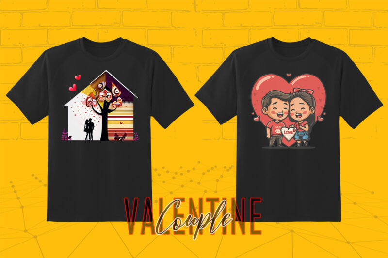 Valentines Day Couple punk Vibes T-shirt Design Bundle