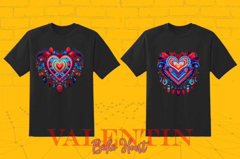 Flowerish Boho Heart Illustration Clipart Bundle