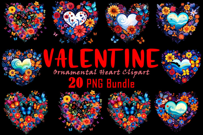 Valentines Day Boho Heart Illustration T-shirt Design Bundle