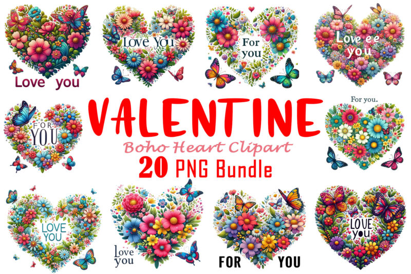 Flowerish Boho Heart T-shirt Illustration Bundle