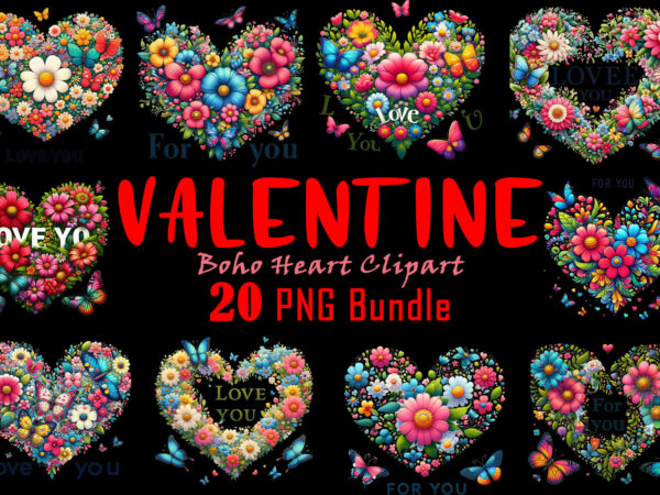Passion valentines day boho heart illustration t-shirt bundle