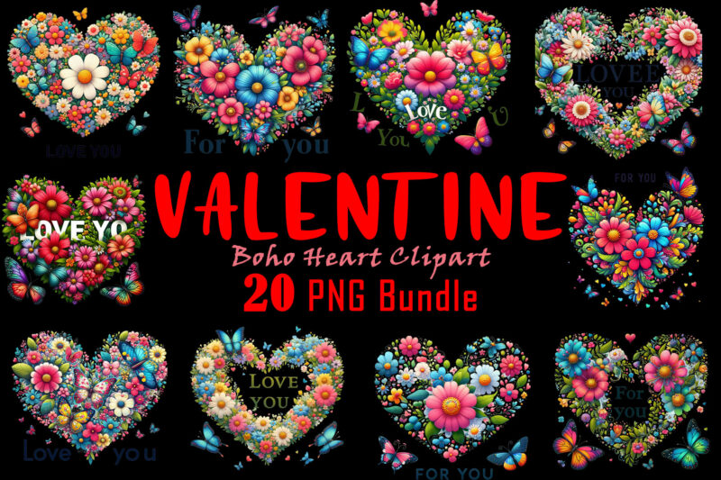 Passion Valentines Day Boho Heart Illustration T-shirt Bundle