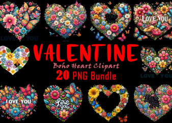 Valentines Day Blooming Heart Illustration Graphics Bundle