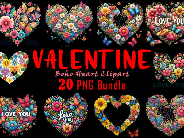 Valentines day blooming heart illustration graphics bundle