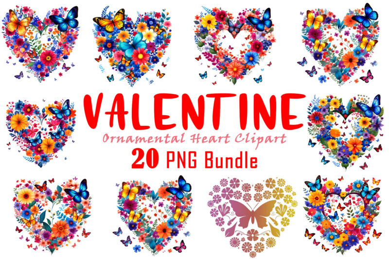 Valentines Day Boho Heart Illustration T-shirt Design Bundle