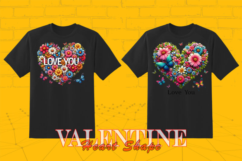 Flowerish Boho Heart T-shirt Illustration Bundle