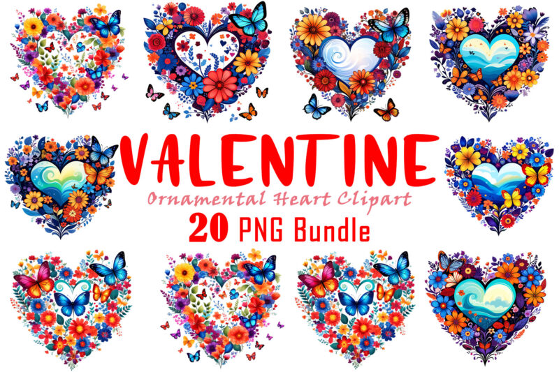 Valentines Day Boho Heart Illustration T-shirt Design Bundle