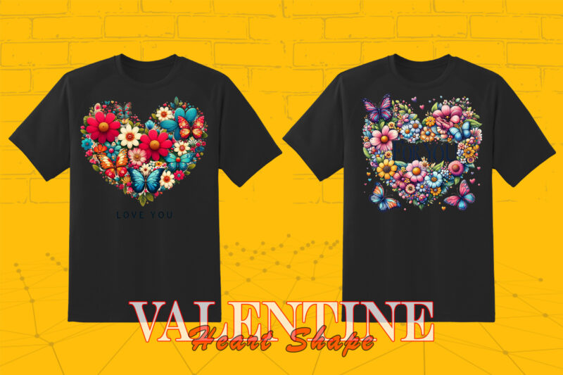 Flowerish Boho Heart T-shirt Illustration Bundle