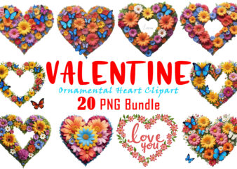 Love for Valentines Day Blooming Heart Illustration Clipart Bundle